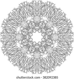 snowdrops, buds, circular pattern, Mandala,coloring books for children and adults, black and white,  ink, pen, handmade, buds, flowers, leaves