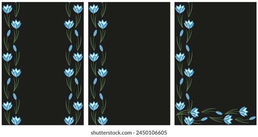 Snowdrops card Set. Collection elegance Wedding card template with blue Crocus. Vector illustration can used card postcard cover design. Bridal invitation aesthetic. EPS 10