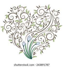 Snowdrops and decorative floral element. Vector Illustration 
