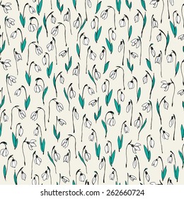 Snowdrops meadow. Seamless pattern.