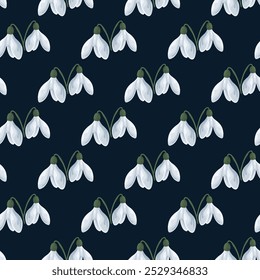Snowdrops In The Meadow Seamless Vector Pattern Design
