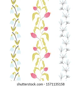 Snowdrops and other Flowers Vector Seamless Vertical Borders Set