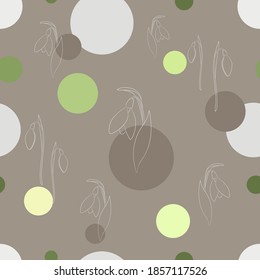 The snowdrops seamless pattern. Abstract ornament with spring flowers outline.