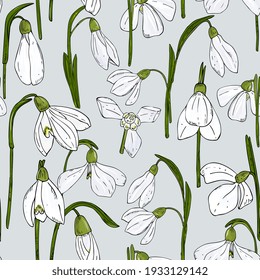 el patrón de las nevadas es fluido. Fondo floral primer flor primaveral. Dibujo manual con tinta. Fondo festivo para tela, embalaje, envolturas.