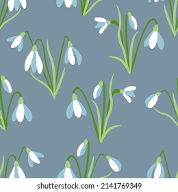 Snowdrops seamless pattern. Modern print for fabric, textiles, wrapping paper. Vector illustration.