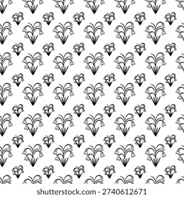 Snowdrops. Sketch. Spring flowers. Seamless vector pattern. Endless spring ornament of delicate plants. Doodle style. Outline on an isolated colorless background. Idea for web design, invitations, or greeting cards.