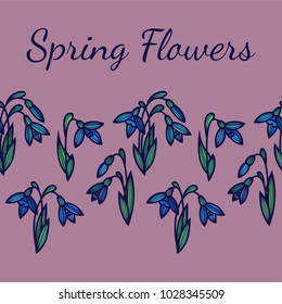 Snowdrops. Vector image of a spring flower. Seamless horizontal floral pattern. Vintage decorative elements. Floral ornament.