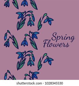 Snowdrops. Vector image of a spring flower. Seamless vertical floral pattern. Vintage decorative elements. Floral ornament. 