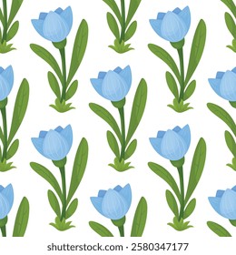 Snowdrops vector seamless pattern on white background. Spring. Awakening.