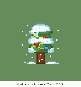 snowed Christmas tree in pixel style