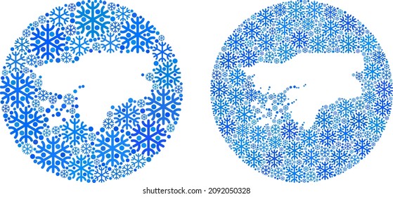 Snowed Guinea-Bissau map collage is designed with circle and stencil. Vector Guinea-Bissau map collage of ice items in various sizes and blue color tints. Designed for winter ads.