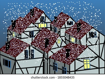 snowfall in the abstract city. 10 EPS