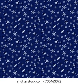 Snowfall, abstract snowflakes on dark blue background