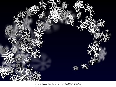 Snowfall background. Falling transparent snow with big spinning snowflakes