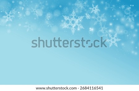 Snowfall background, ice granules falling. Vector snowflakes realistic print design. Snowy cold seasonal landscape. Winter template for holidays greeting cards, presents and art decorations