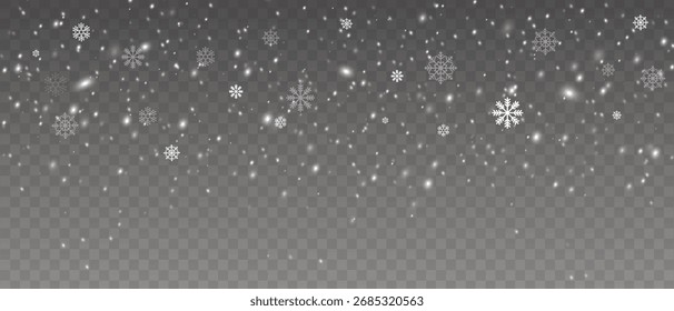 PNG de fundo de neve. Flocos de neve, bokeh leve. Sobreposição de neve de inverno PNG. Flocos de neve em queda e partículas de neve moles isoladas em fundo transparente.