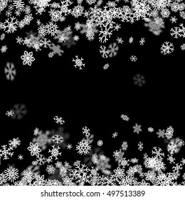 Snowfall background with snowflakes blurred in perspective