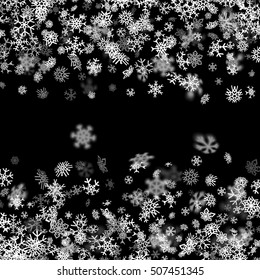 Snowfall background with snowflakes blurred in perspective for Christmas
