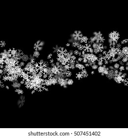 Snowfall background with snowflakes blurred in perspective for Christmas