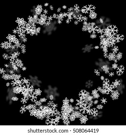 Snowfall background with snowflakes blurred in perspective