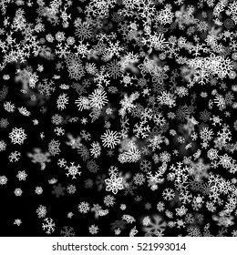Snowfall background with snowflakes blurred in perspective