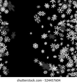 Snowfall background with snowflakes blurred in perspective