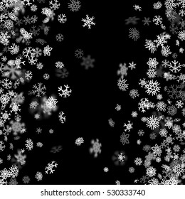 Snowfall background with snowflakes blurred in perspective
