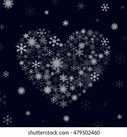 Snowfall background with snowflakes Heart with 3d effect
