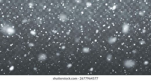 Fondo De Nevada Con Copos De Nieve Blancos Suaves En Efecto Transparente, Diseño De Temporada De Festiva De Invierno, Atmósfera De Clima Frío, Ilustración vectorial.