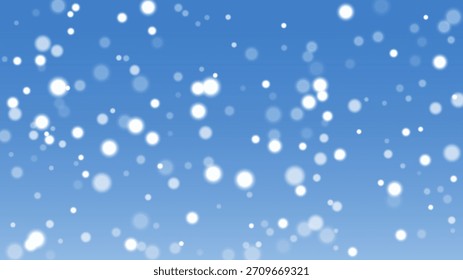 Fondo de nevadas con copos de nieve blancos suaves a la deriva a través del cielo azul. Atmósfera de invierno suave con partículas flotantes. Festivo, temporada, diseño climático. Ilustración vectorial Abstractas.