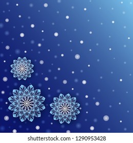 Snowfall background with white dots and snowflake