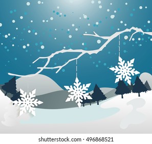 a snowfall and beautiful nature in night background