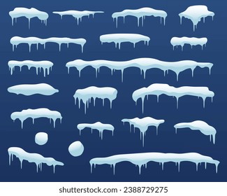 Snowfall Big Set Isolated Blue Background With Gradient Mesh, Vector Illustration