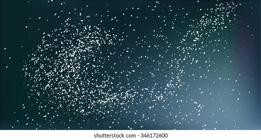 Snowfall with Blue Background. Snowflakes falling in front of a blue background. Vector modern illustration panorama