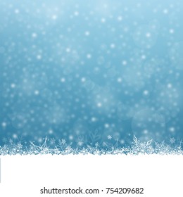 Snowfall Christmas and New Year Winter Blue White Background