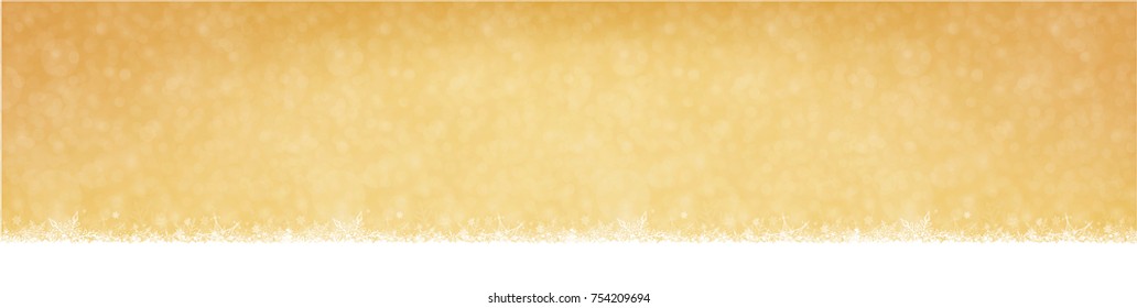 Snowfall Christmas and New Year Winter Golden White Wide Background