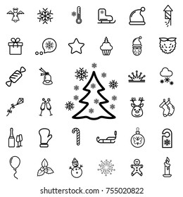 snowfall with a Christmas tree. winter, celebration, christmas line icon set