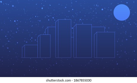 Snowfall in the city at night. Winter in the city. Snowfall.