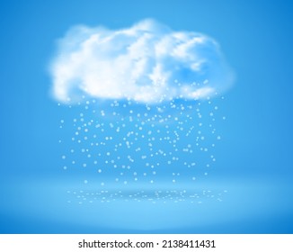 Snowfall fallind down from the cloud on blue background. 3d Vector illustration

