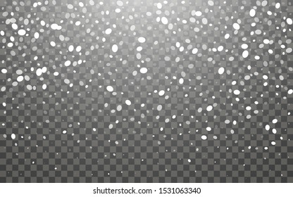 Snowfall and falling snowflakes on dark transparent background. White snowflakes and Christmas snow. Vector illustration