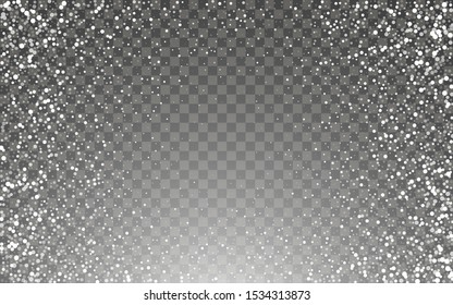 Snowfall and falling snowflakes on dark transparent background. White snowflakes and Christmas snow. Vector illustration