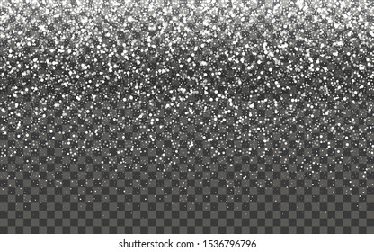 Snowfall and falling snowflakes on dark transparent background. White snowflakes and Christmas snow. Vector illustration