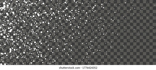 Snowfall and falling snowflakes on transparent background. White snowflakes and Christmas snow. Vector illustration