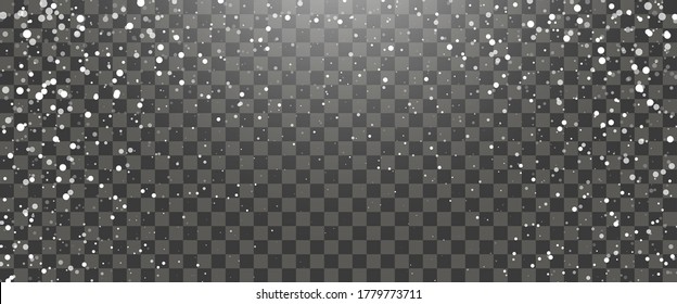 Snowfall and falling snowflakes on transparent background. White snowflakes and Christmas snow. Vector illustration