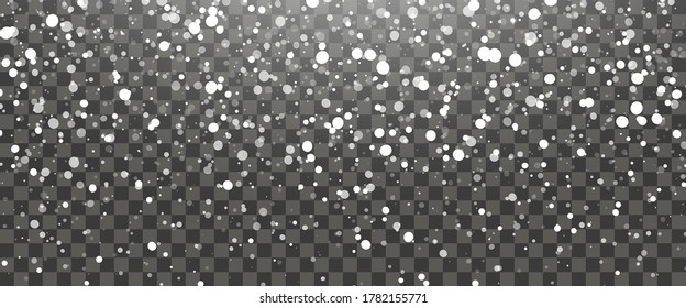 Nevada y copos de nieve cayendo sobre un fondo transparente. Copos de nieve blancos y nieve navideña. Ilustración del vector