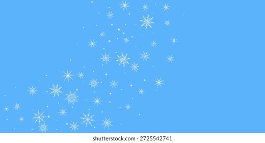 Snowfall. Falling white lacy snowflakes on a blue background. Vector