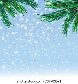 Snowfall with green trees vector illustration