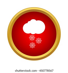 Snowfall icon in simple style in red circle. Nature symbol
