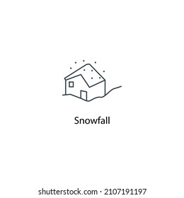 Ilustración de material de línea delgada con icono de nevada. Icono de línea de pronóstico del tiempo, aislado en fondo blanco, símbolo acariciado del tiempo. 