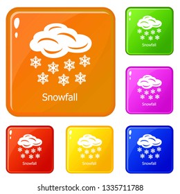 Snowfall icons set collection vector 6 color isolated on white background